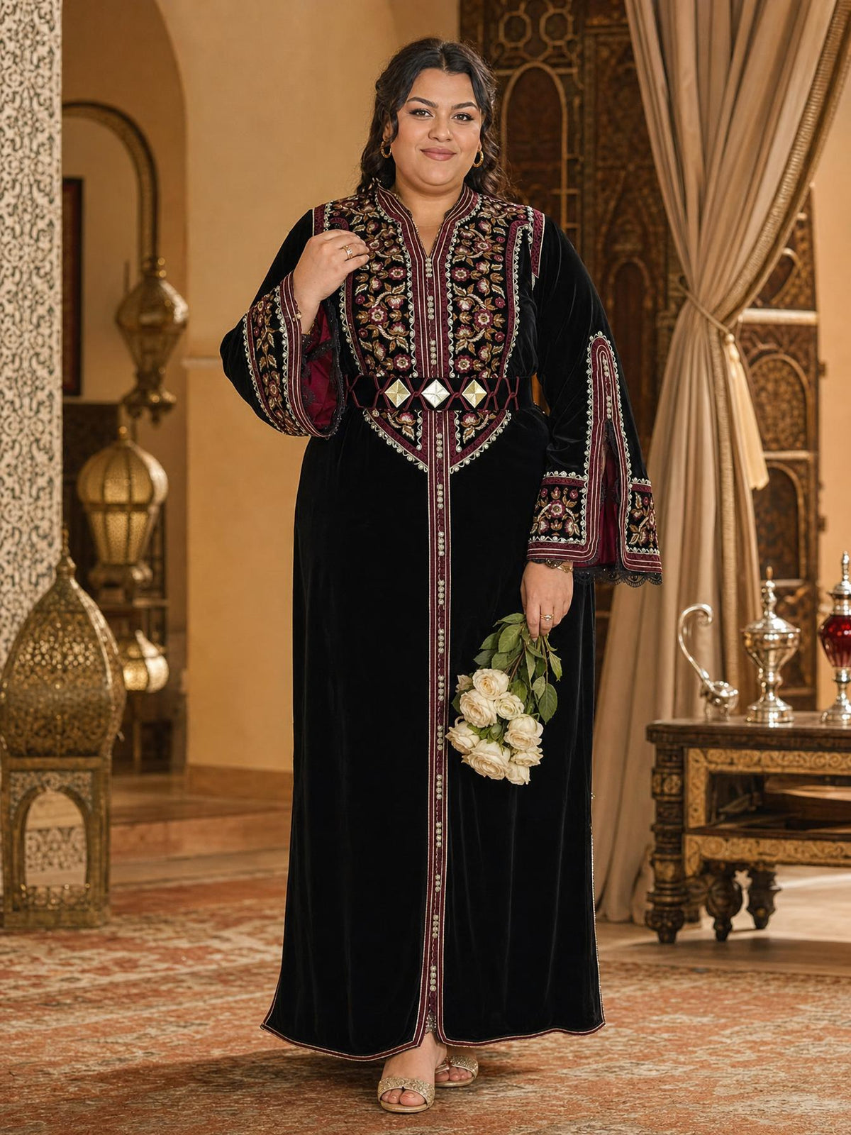Rajwa Black Kaftan – Handcrafted Moroccan Dress \u2014 plus-size model
