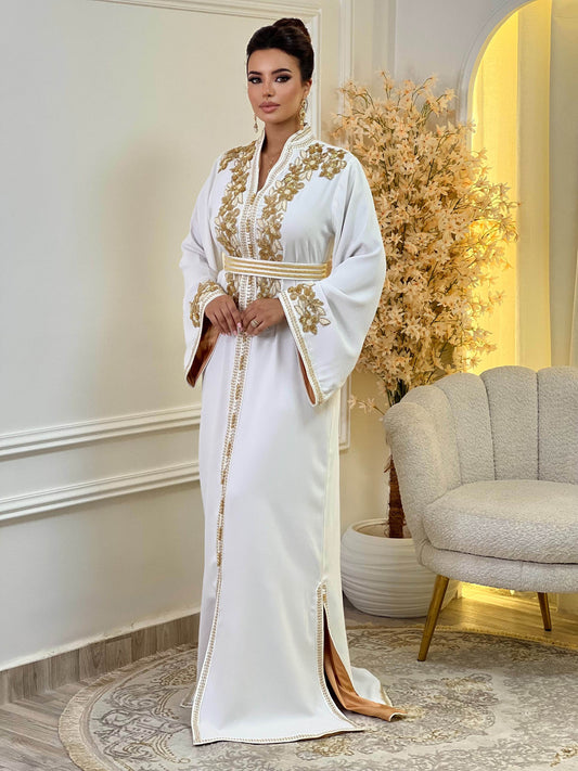 Rihab White Kaftan – Handcrafted Moroccan Dress