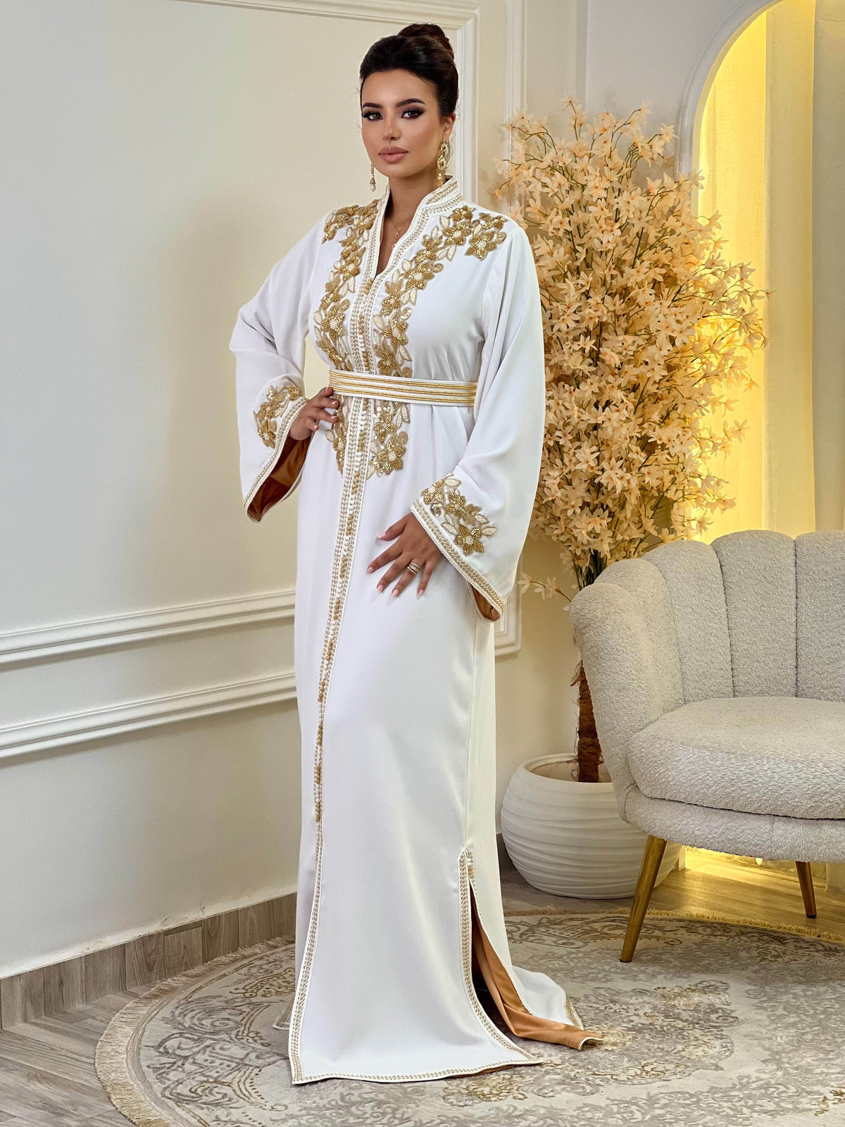 Rihab White Kaftan – Handcrafted Moroccan Dress – product view 2