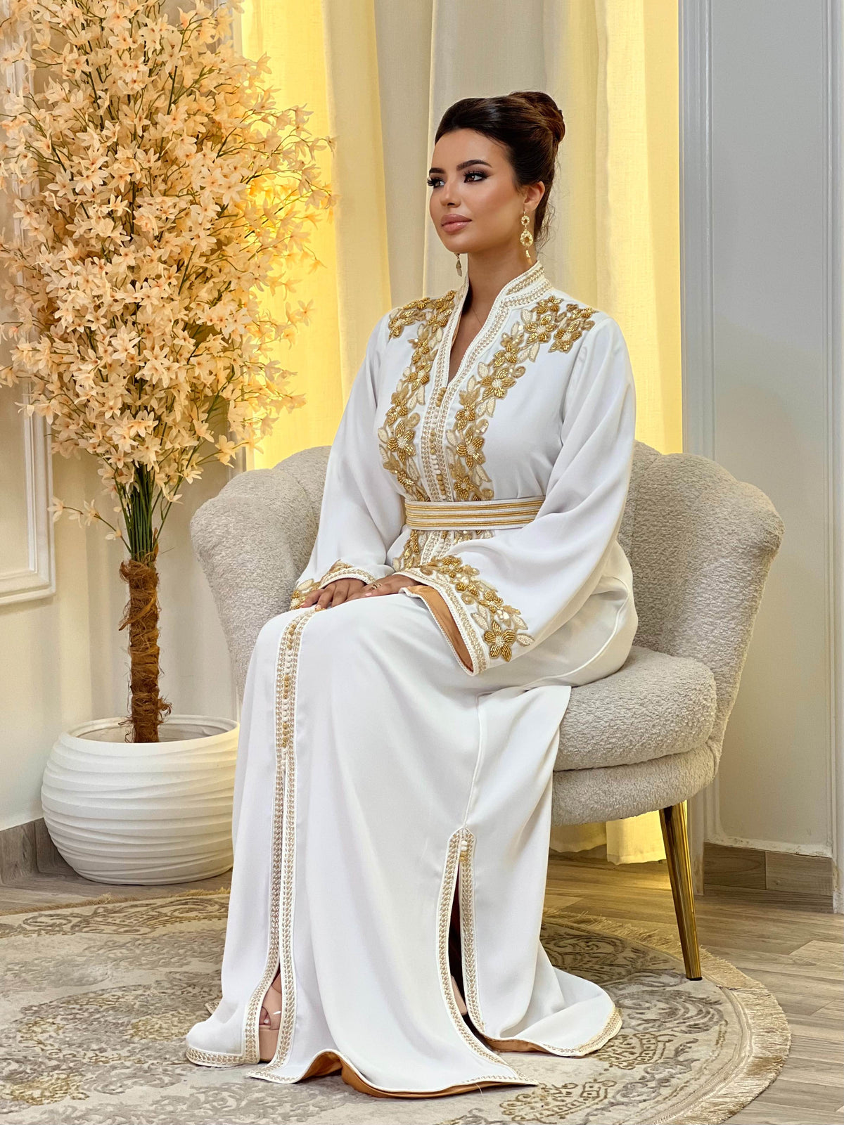 Rihab White Kaftan – Handcrafted Moroccan Dress – product view 7