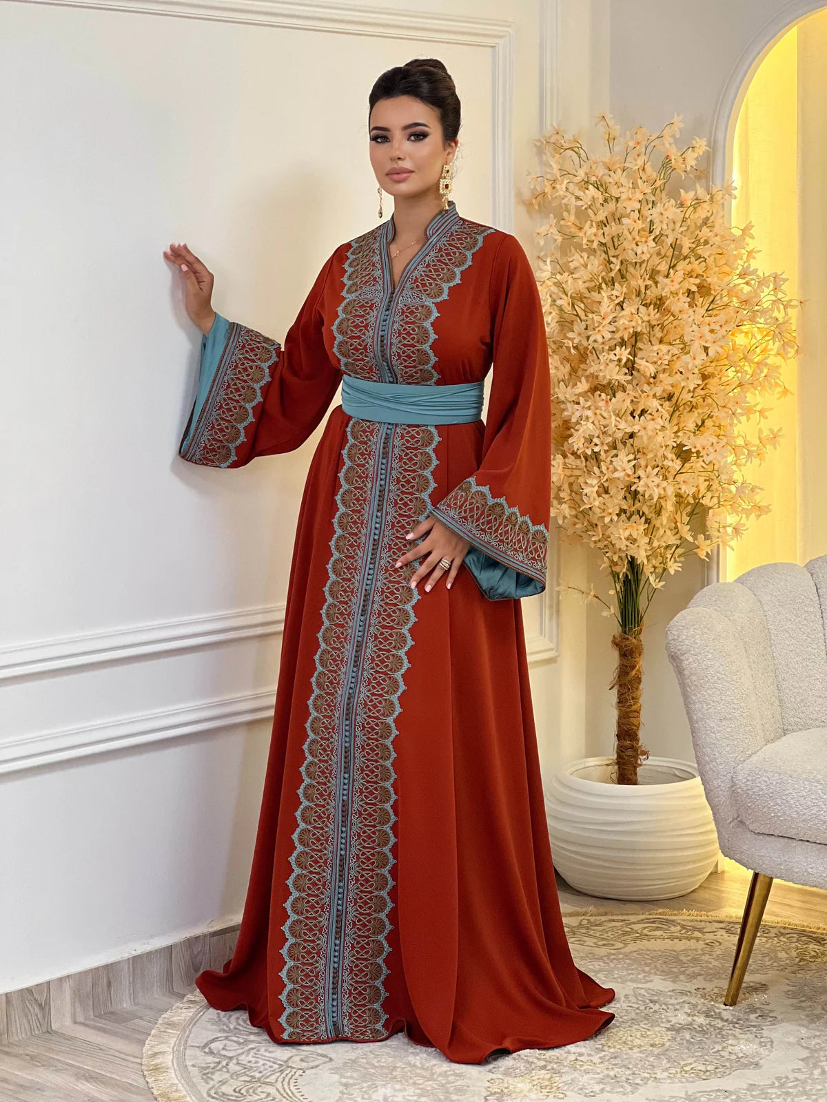 Rawia Red Kaftan – Handcrafted Moroccan Dress – product view 3