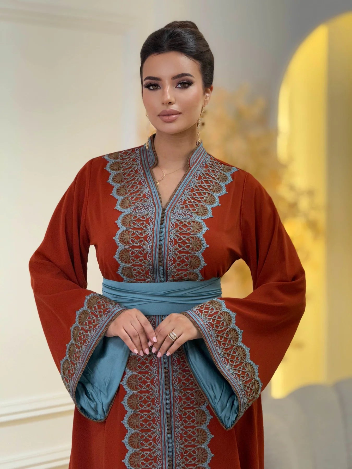 Rawia Red Kaftan – Handcrafted Moroccan Dress – product view 5