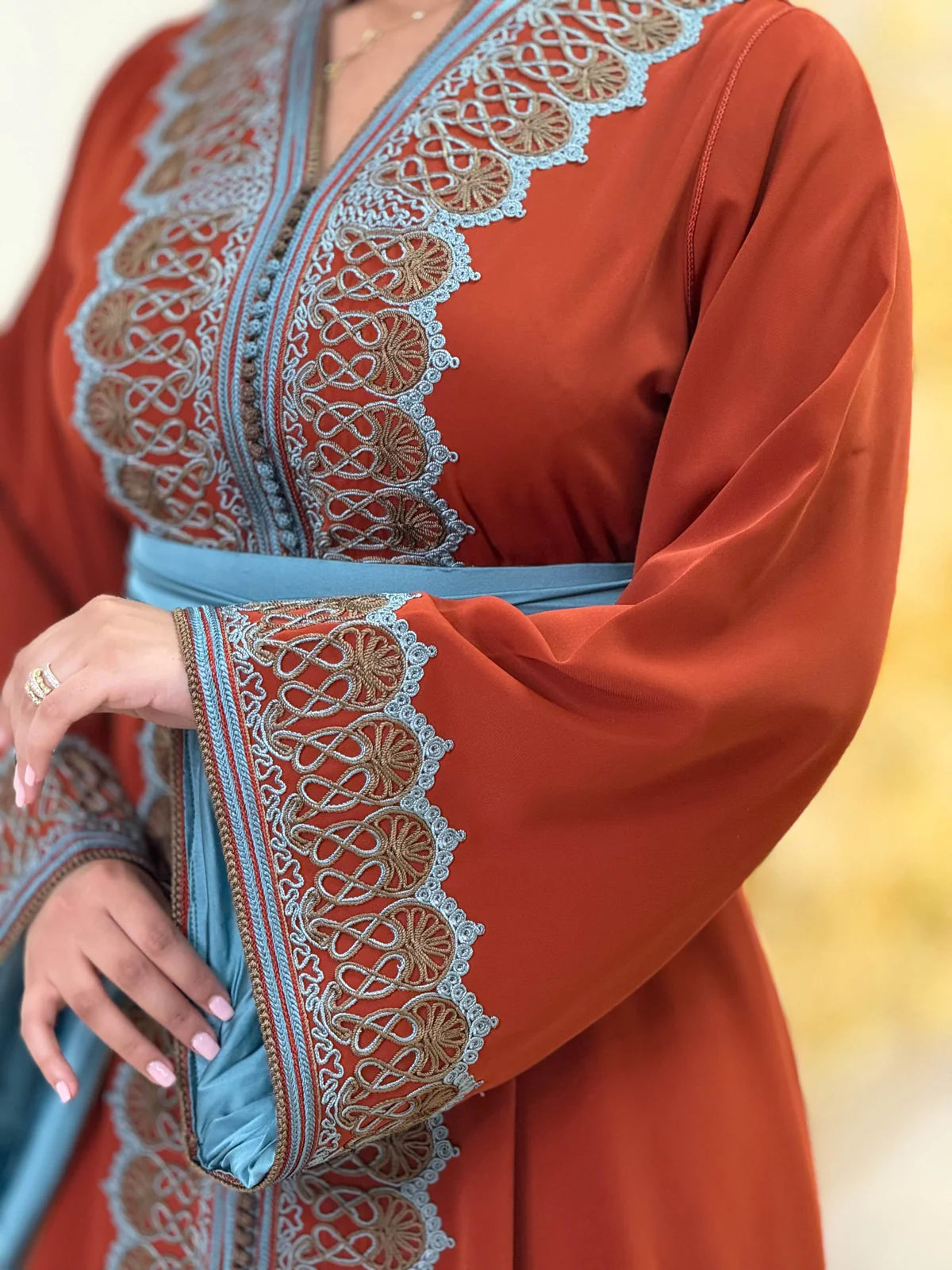Rawia Red Kaftan – Handcrafted Moroccan Dress – product view 7