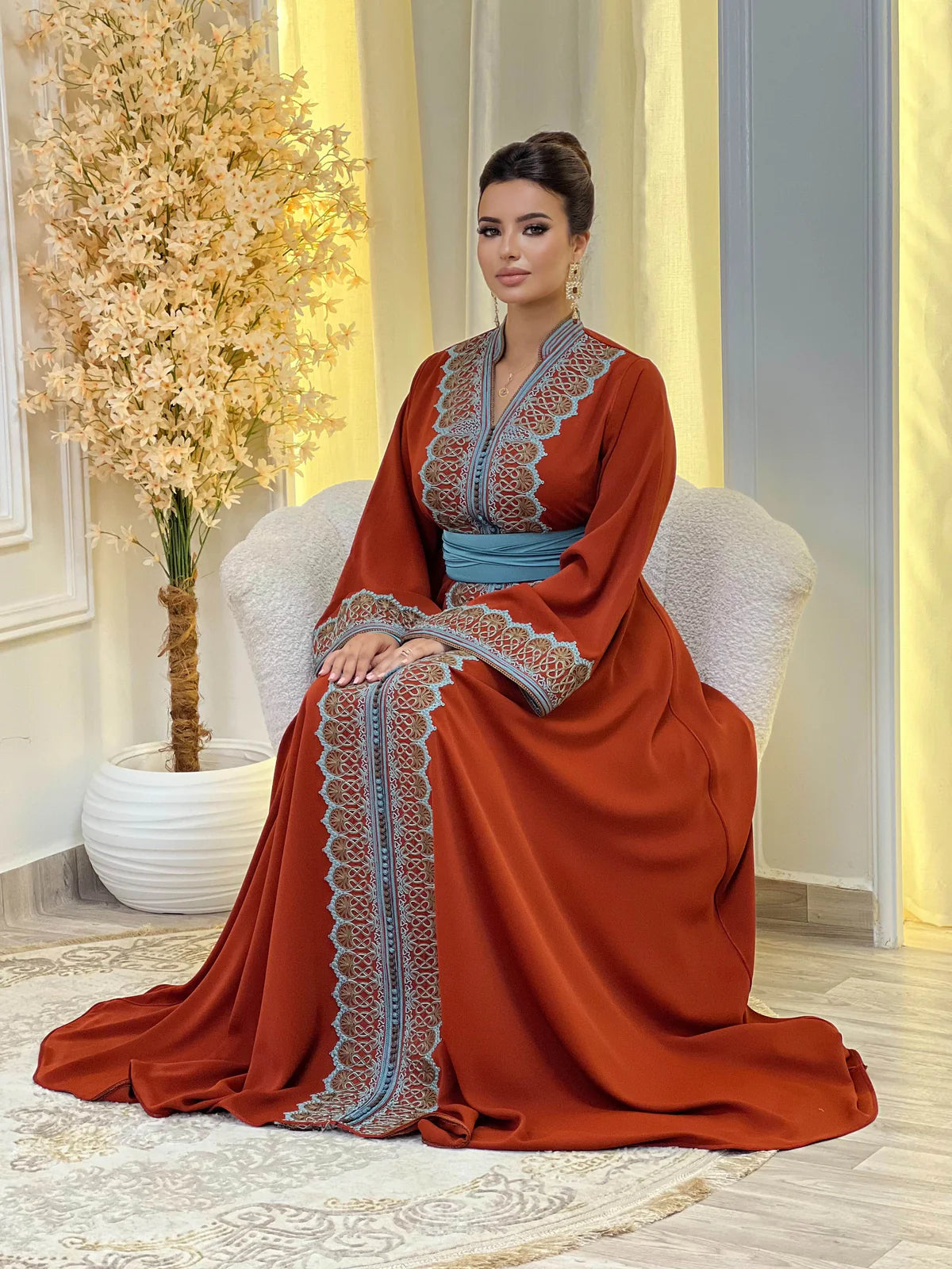 Rawia Red Kaftan – Handcrafted Moroccan Dress – product view 8