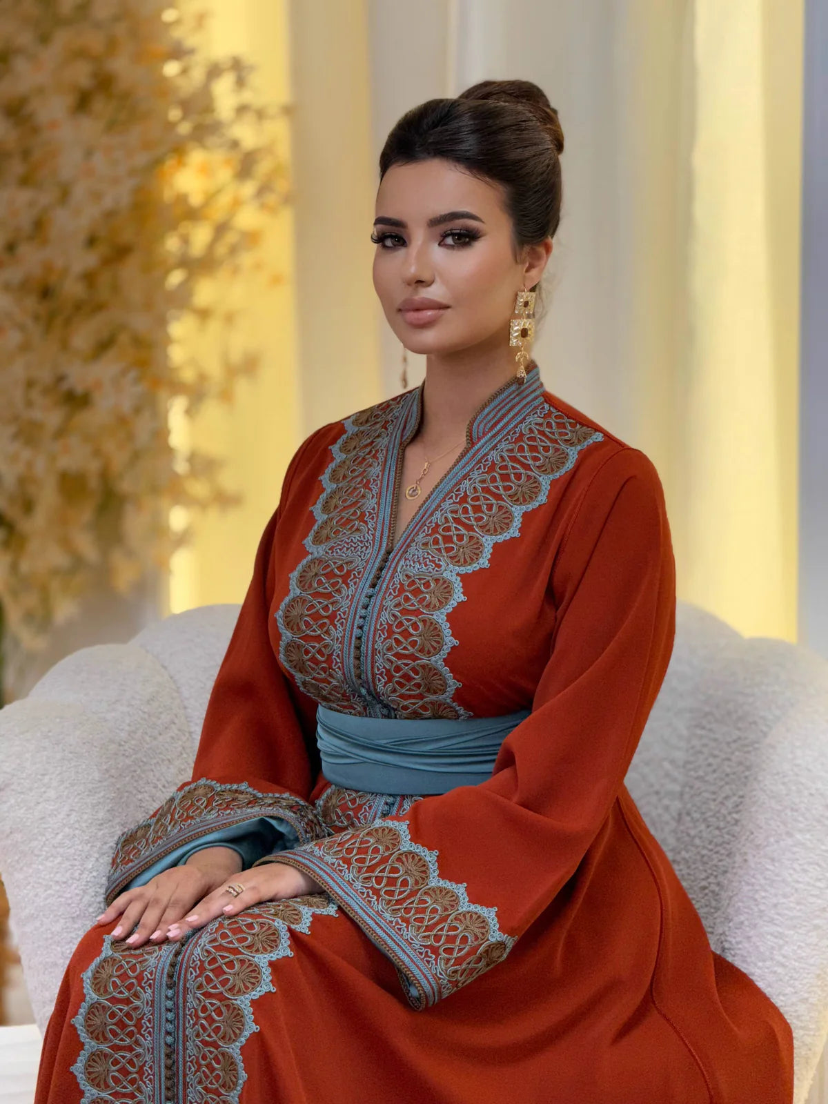 Rawia Red Kaftan – Handcrafted Moroccan Dress – product view 9