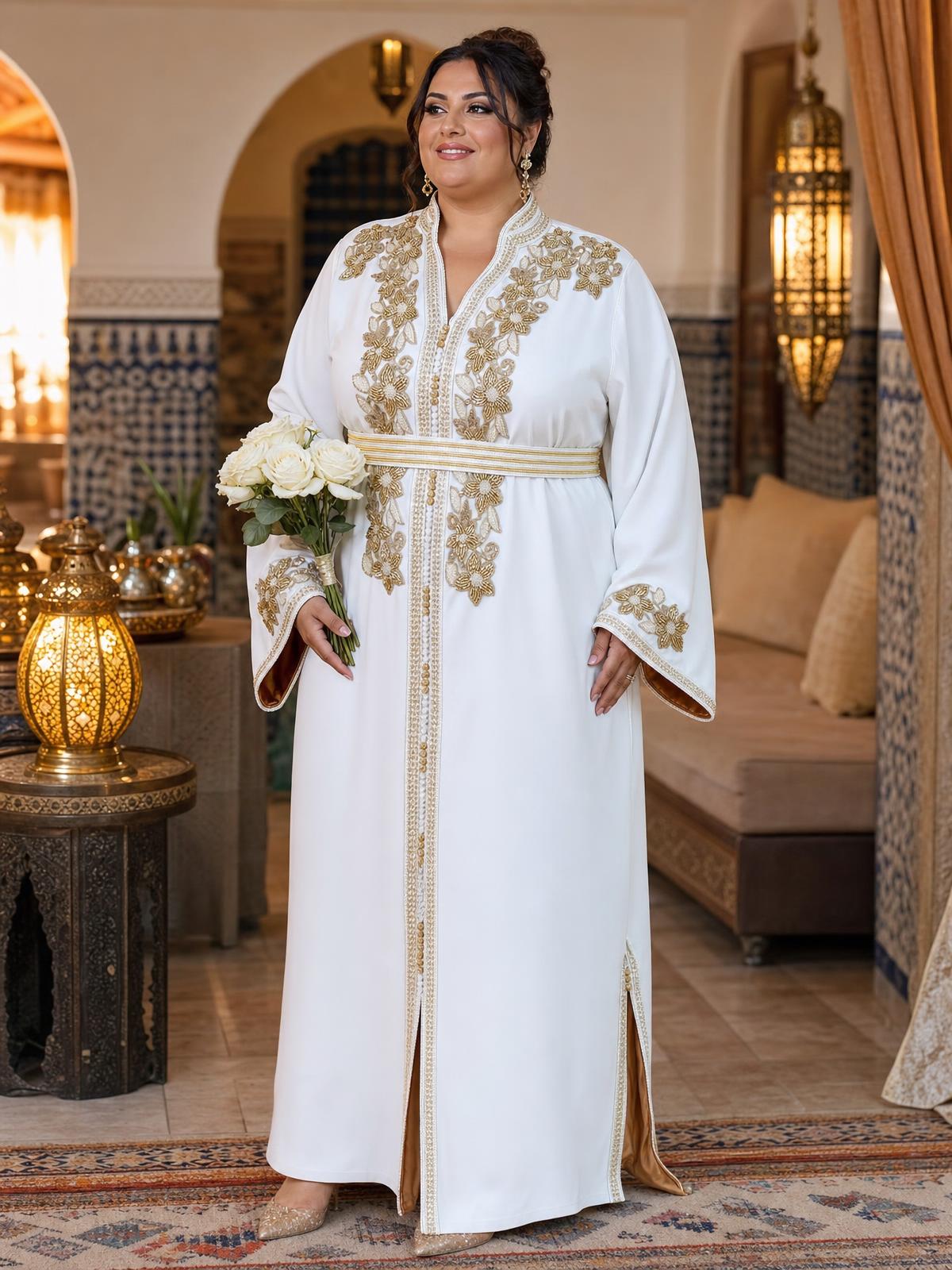 Rihab White Kaftan – Handcrafted Moroccan Dress \u2014 plus-size model