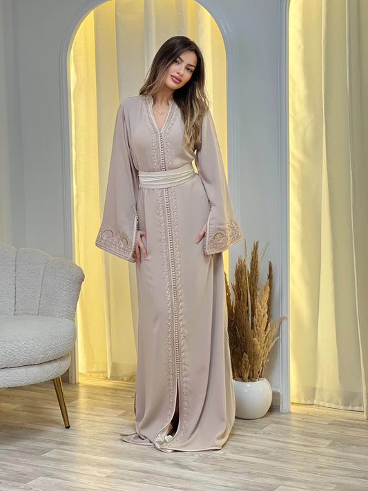 Sajida Beige Kaftan – Handcrafted Moroccan Dress – product view 2