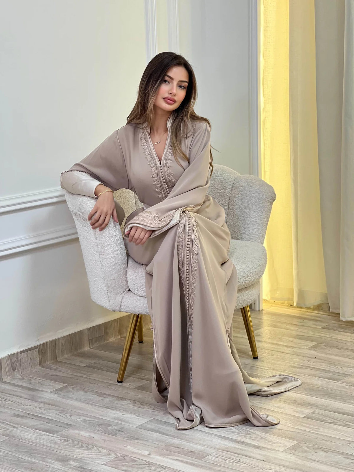 Sajida Beige Kaftan – Handcrafted Moroccan Dress – product view 4