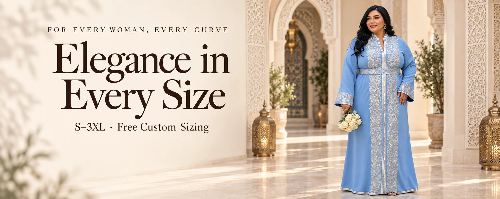 Elegance in Every Size — XS–3XL · Free Custom Sizing